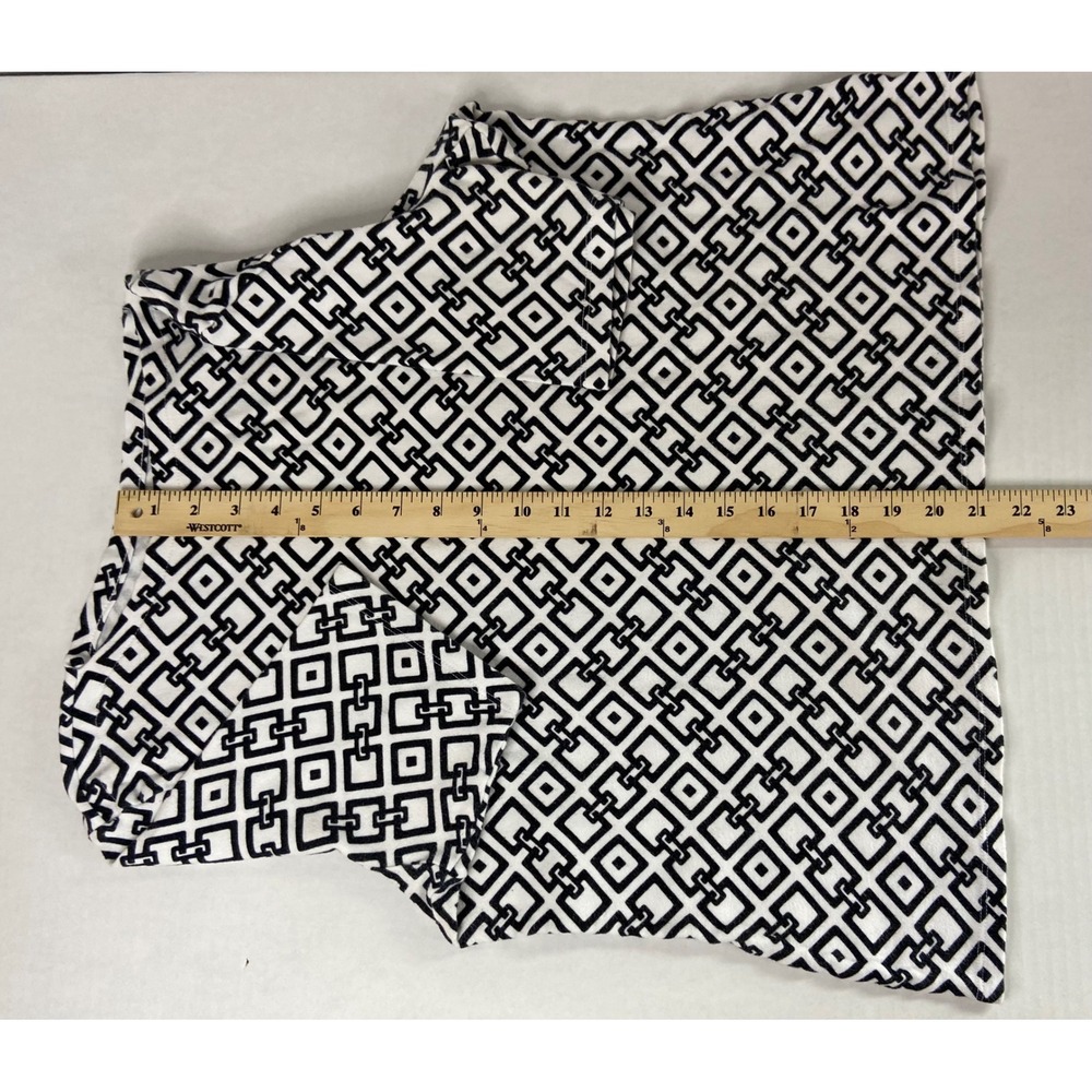 Charter Club Luxury Pima Cotton Top L Black White Geometric Chain Link Print - Picture 6 of 10